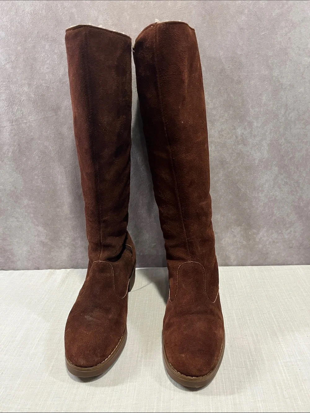 LL Bean Brown Suede Tall Boots - Cozy Lined Sherpa Knee-High size 8.5